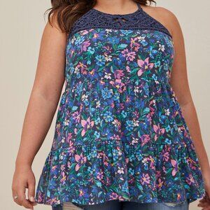 torrid Textured Jersey Crochet High Neck Tiered Top